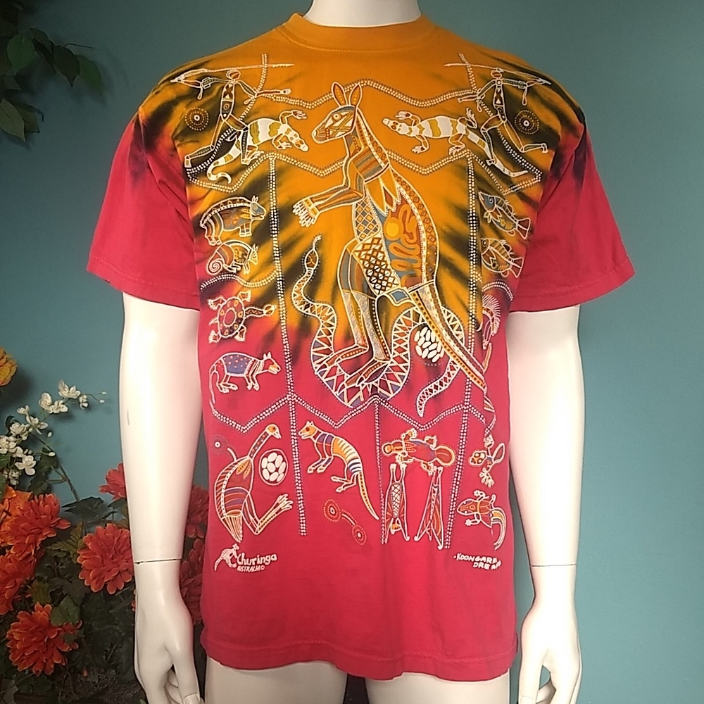 Churinga Australia Aboriginal Art Tie dye Size XL Vintage 90s - Picture 14 of 16